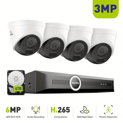 Beveiligingscamera – Camerabewaking – Inbraakbeveiliging – Bewakingscamera – 4 Camera’s 2K/3MP – Nachtzicht 30m & Audio-opname – 6MP NVR Recorder met 4TB HDD – PoE Aansluiting