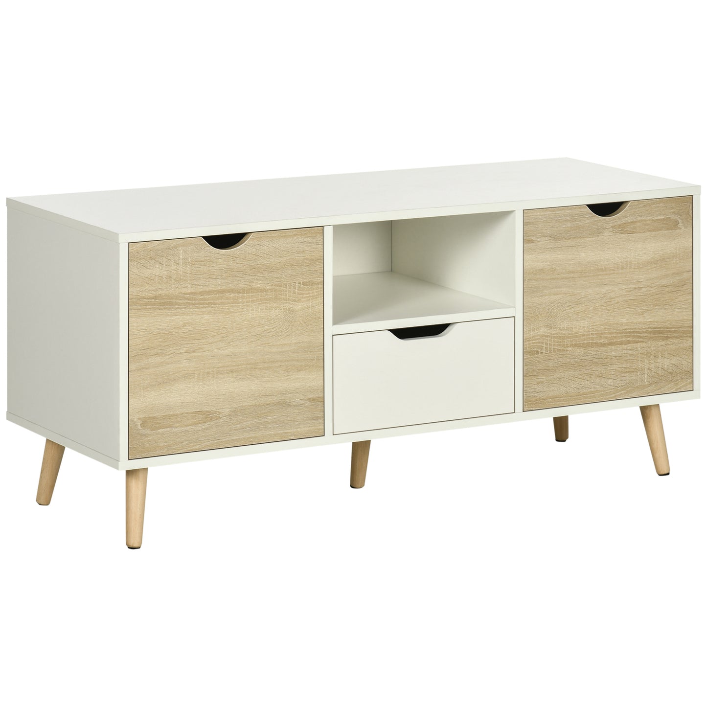 Tv Meubel – TV Kast – TV Meubel Lowboard – TV Dressoir – TV Cabinet – Wit Hout – 110x40x50 cm – Opbergruimte Met 2 Deuren