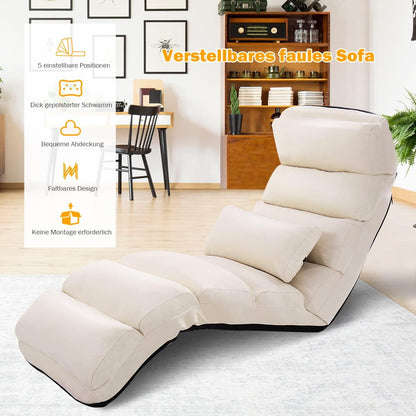 Relaxabele Vloerstoel – Opvouwbare Zitstoel – Floor Lounger – Vloersofa – Verstelbare Rugleuning – Zachte Foam Bekleding – Beige