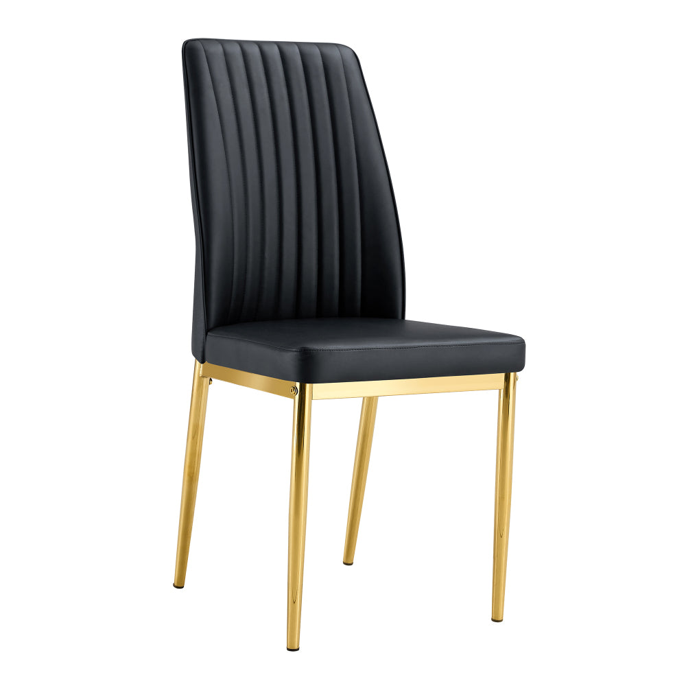 4pcs Stylish Black Dining Chair Set | Golden Metal Legs and Black PU Leather, Modern Style, Solid Back, Wipe Clean Care