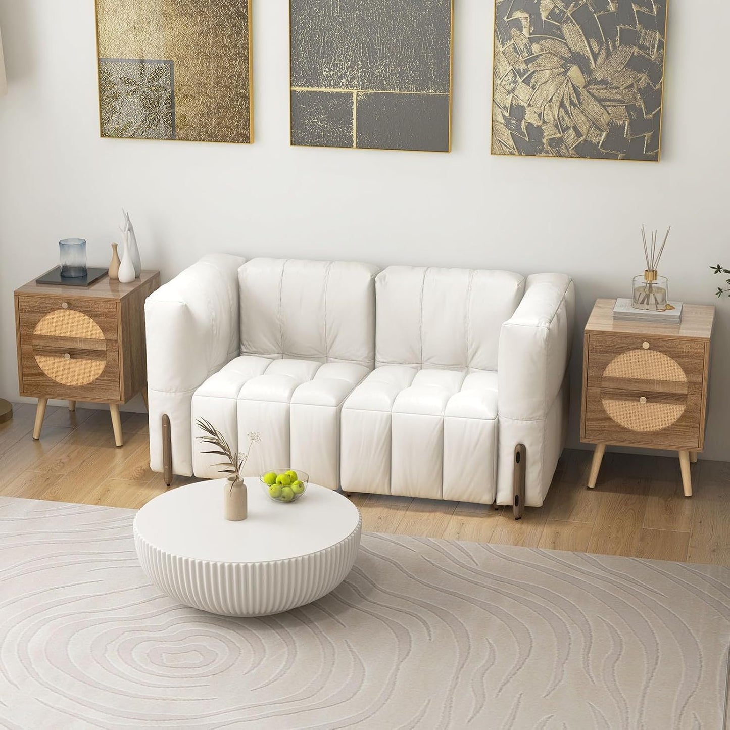Nachtkastje – Nachtkastjes – Bijzettafel – Ladekastje – Wandkast – Set Van 2 – Bohemian Rattan Design – 2 Laden Met Massief Houten Poten 40x40x56 cm