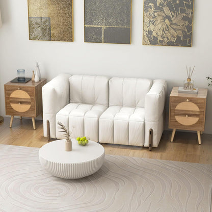Nachtkastje – Nachtkastjes – Bijzettafel – Ladekastje – Wandkast – Set Van 2 – Bohemian Rattan Design – 2 Laden Met Massief Houten Poten 40x40x56 cm
