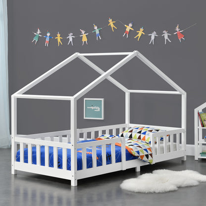 Kinderbed – Kinderbedje – Peuterbed – Peuterbedje – Huisbed – Valbeveiliging – Dennenhout – Wit – 90x200 cm