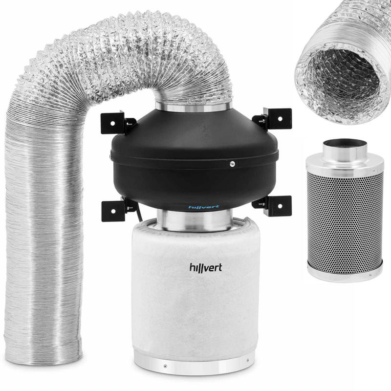 Ventilatieset – Buisventilator – Koolstoffilter – Ventilatiebuis – Luchtverversing – 125 mm Diameter – 10 Meter Aluminium – Krachtige 382 m³/h Ventilator