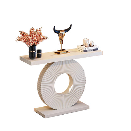 Console Tafel – Sidetable – Haltafel – Bijzettafel – Smalle Tafel – Wit – Bloemvormige Geometrische Basis – Gefineerd Hout – 100x30x78 cm – Draagkracht 81,65 kg