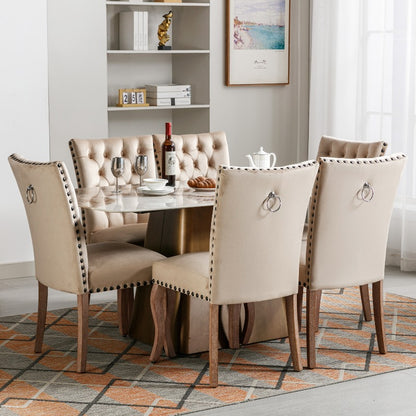 Eetkamerstoelen – Stoelen – Dining Chairs – Zithoekstoelen – Retro Stoelen – Set Van 6 Camel Beige – Fluweelachtige Bekleding – Massief Houten Poten