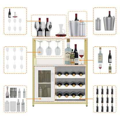 Wijnkast – Wijnrek – Drankkast – Bar kast – Buffetkast – Drie lagen – MDF Hout & Metaal – Mesh deur – 69x35x92 cm – Ruime Opbergruimte
