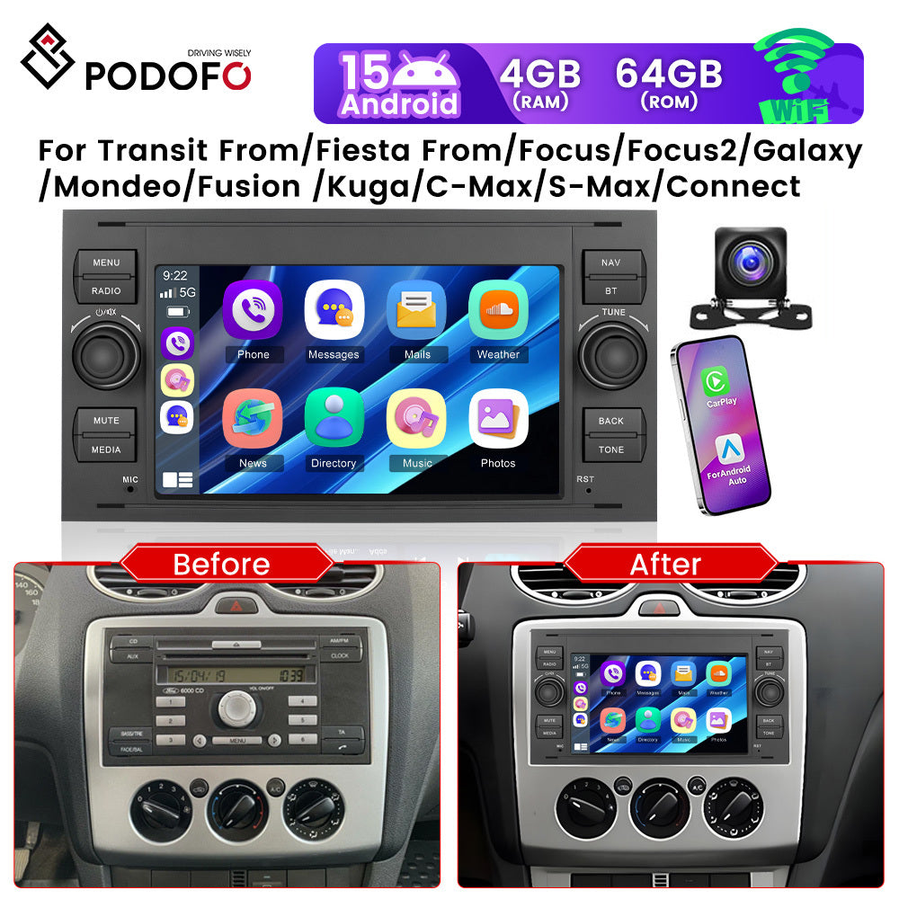 Autoradio – Auto Stereo – Multimedia Speler – Entertainment Systeem – Navigatie Systeem – 7 Inch Glas – Draadloos CarPlay & Android Auto – 4GB+64GB Opslag – Inclusief Achteruitrijcamera