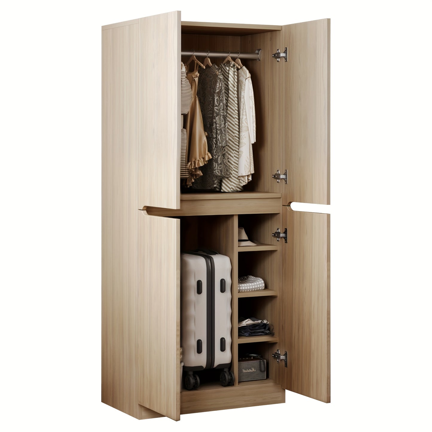 Opbergkast Hal – Opbergmeubel Entree – Schoenenkast – Kast Met Vakken – Slanke Halmeubel – Natuurlijk Bamboe – 70x40x170 cm – Dubbeldeurs Design