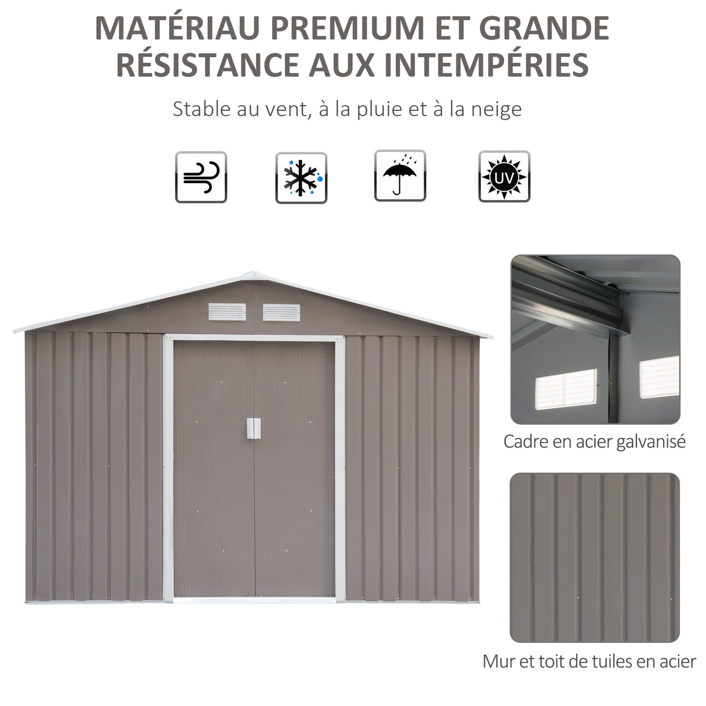 Outsunny Garden Shed 4.9m, Garden Cabin, Garden Storage, Dimensions 2.77L x 1.95W x 1.92H m, Sliding Door, Ventilation, Steel Sheet, Gray