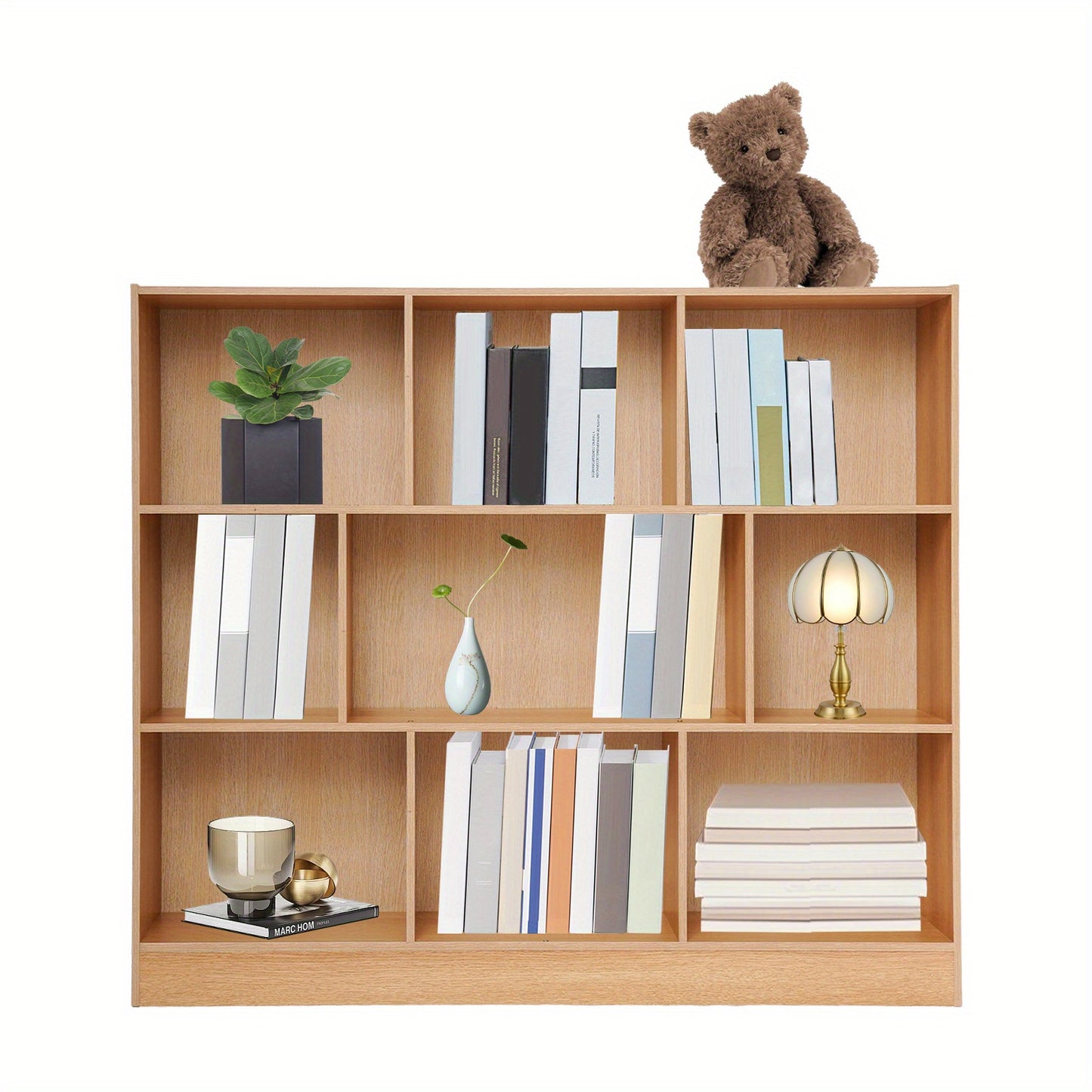 Boekenkast – Boekplank – Open Kast – Stelling – Opbergkast – Modern Eiken – 9 Vakjes – 120 cm Breed – Stevig Houten Ontwerp