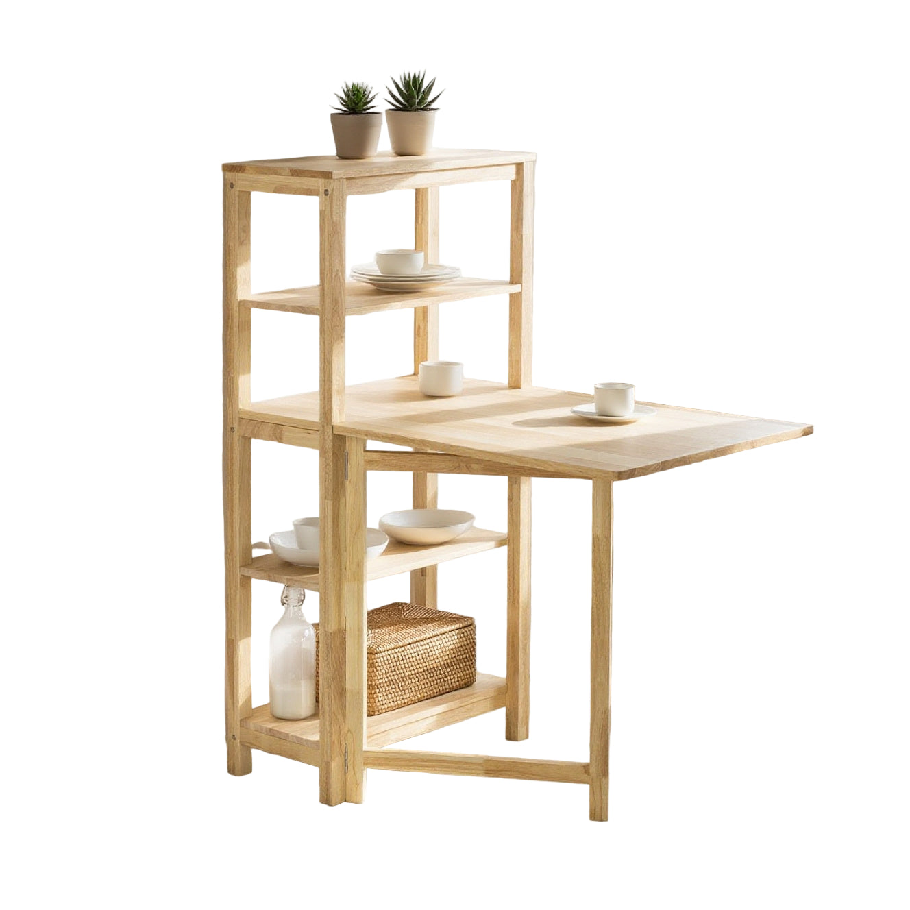 Eettafel – Klaptafel – Keukentafel – Werktafel – Bar tafel – Massief Hevea Hout – Inklapbaar met Opbergruimte