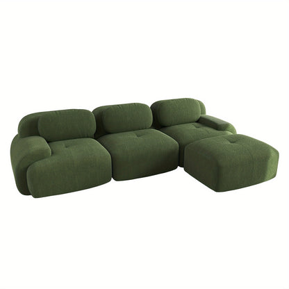 No Assembly Required Modular Sectional Sofa - Ergonomic Corduroy L-Shaped Couch with Pet-Friendly High-Stretch Green Fabric, Wide Armrests & Plush Cushions for & Bedroom, Easy-Clean Classic Design (No Wood Components)