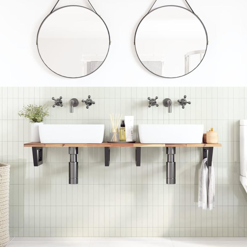 Waskamerspiegelrek – Wandplank – Badkamerplank – Opbergrek – Wandrek – Modern Design – Acaciahout & Stalen Frame – Ruimtebesparend & Eenvoudig Te Monteren