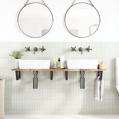 Waskamerspiegelrek – Wandplank – Badkamerplank – Opbergrek – Wandrek – Modern Design – Acaciahout & Stalen Frame – Ruimtebesparend & Eenvoudig Te Monteren