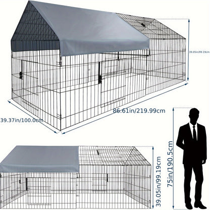 Kippenhok – Kippenren – Pluimveehok – Buitenren – Kippenkooi – Metalen Kippenren – Waterdichte UV-bestendige Cover – Afmeting 218x102x102 cm