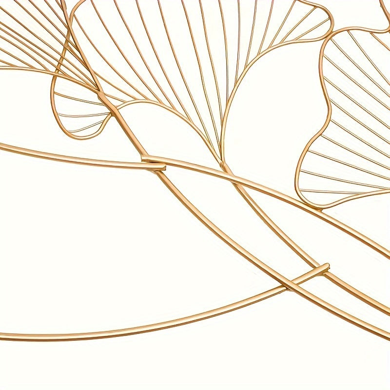 Wanddecoratie Ginkgo Bladeren – Muurkunst – Metalen Wandpaneel – Smeedijzeren Wandsculptuur – Woondecoratie – Handgemaakt – Duurzaam Smeedijzer – 119x57 cm