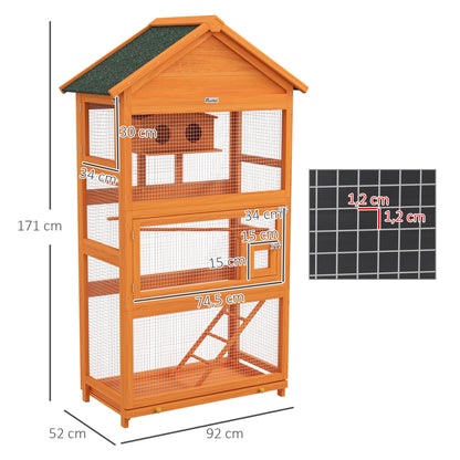 Vogelkooi – Vogelkooi Hout – Papegaaienkooi – Buitenkooi – Parkietenkooi – Ruim Formaat 92x52x171 cm – Waterdicht Asfalt Dak – Oranje