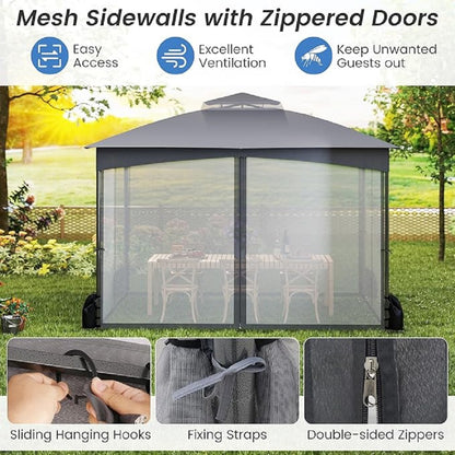 Outdoor Pavilion – Tuinpaviljoen – Tuinoverkapping – Partytent – Terras Overkapping – 365x300 cm – Dubbel Dak & Mesh Zijkanten
