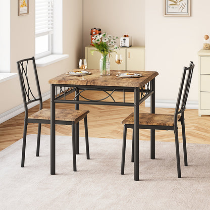 Eettafelset – Keukentafelset – Eethoek – Zitgroep – Tafel met Stoelen – Compact Design – MDF Hout en Stalen Frame – Bruin Met Zwarte Accenten