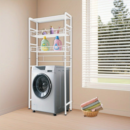 3-Tier Iron Laundry Room Storage and Organizer Standing Shelf | White, Multipurpose Use, GDRASUYA10 Brand, Floor Mounted, Utility Racks