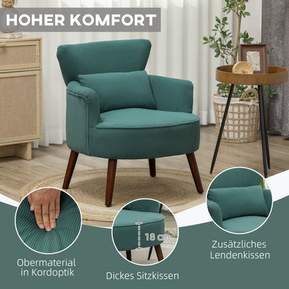 Fauteuil – Armstoel – Lounge Stoel – Zetel – Accentstoel – Donkergroen – Ergonomisch Lendenkussen – Rubberhouten Poten