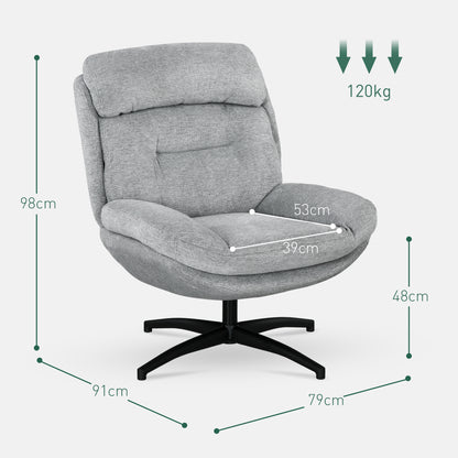 Draaifauteuil – Draaistoel – Relaxstoel – Fauteuil – Stoel – 360 Graden Draaibaar – Chenille Stof Grijs – Met Zwarte Stalen Poten – Geïntegreerde Armleuningen – Ergonomisch Comfort