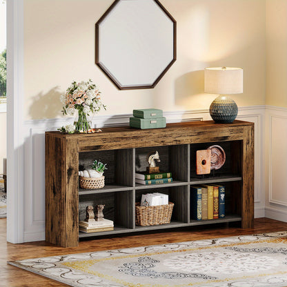 Sidetable – Consoletafel – Haltafel – Wandtafel – Bijzettafel – 160 cm Wit – 6 Open Vakken – Duurzaam Hout en MDF
