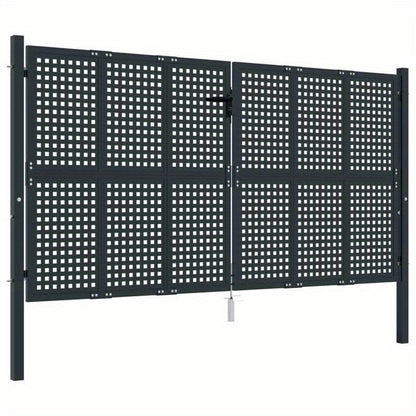 Metalen Tuinpoort – Tuinafscheiding – Tuindeur – Tuinhek – Sierpoort – Antraciet Kleur – 300x150 cm – Geperforeerd Design voor Ventilatie en Privacy