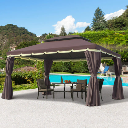 Tuinpaviljoen – Tuinoverkapping – Pergola – Tuinkamer – Buitenverblijf – Chocoladebruin – Aluminium Frame – 4x3 Meter – Met Gordijnen en Muskietennetten