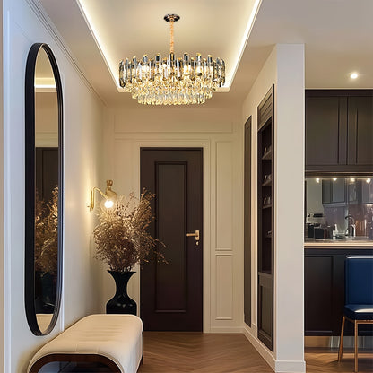Kroonluchter – Hanglamp – Plafondlamp – Kristallen Lamp – Verlichting – Rond Groot Design – Chroom Afwerking – Semi-Flush Bevestiging