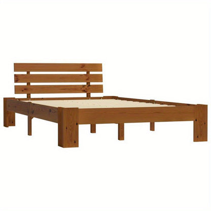 Houten Bed 120x200 – Massief Bedframe – Ledikant – Boxspring – Eenpersoonsbed – Massief Dennenhout – Honingbruine Kleur – Eenvoudige Montage