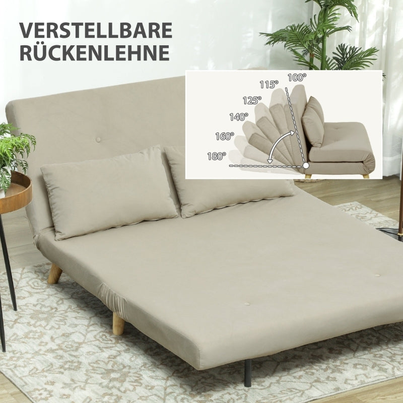 Slaapbank – Bedbank – Schommelbank – Zithoek – Loungestoel – Beige – 6-standen Verstelbare Rugleuning – Velvetlook Bekleding