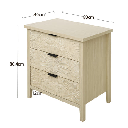 Opbergkast – Ladekast – Bergkast – Nachttafel – Dressoir – Khaki Rattan – 3 Laden – Compact Design