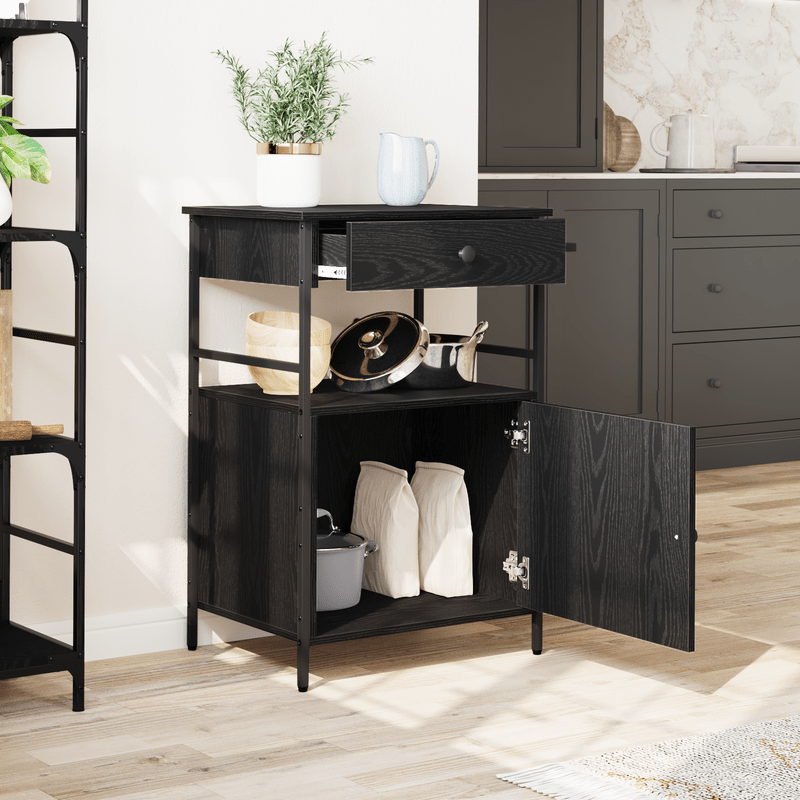 Kitchen Trolley in Black Oak – 56×43×89.5 cm, Processed Wood, Multi-Layer Storage, Rollable. Ideal for Kitchen, Dining Room. Seriously Textured, Sturdy, Durable, Practical, and Versatile