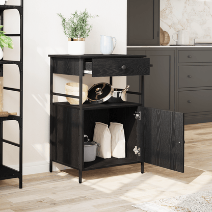 Kitchen Trolley in Black Oak – 56×43×89.5 cm, Processed Wood, Multi-Layer Storage, Rollable. Ideal for Kitchen, Dining Room. Seriously Textured, Sturdy, Durable, Practical, and Versatile