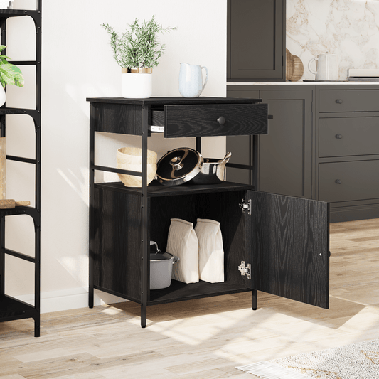 Kitchen Trolley in Black Oak – 56×43×89.5 cm, Processed Wood, Multi-Layer Storage, Rollable. Ideal for Kitchen, Dining Room. Seriously Textured, Sturdy, Durable, Practical, and Versatile