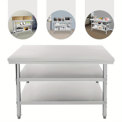 Werktafel – Werkbank – Keukentafel – RVS tafel – Prep tafel – 3-laags Opbergniveau – 119x61 cm – 201 Roestvrij Staal – Draagkracht 99,8 kg