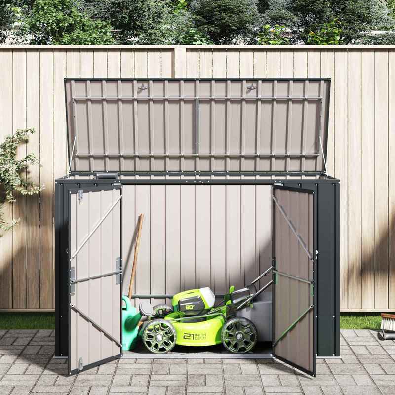 Grote Tuinkist – Tuinopbergbox – Opslagbox – Buitenbox – Opbergkist – Zwart Stalen Materiaal – 214x82x132 cm – Robuust & Weerbestendig
