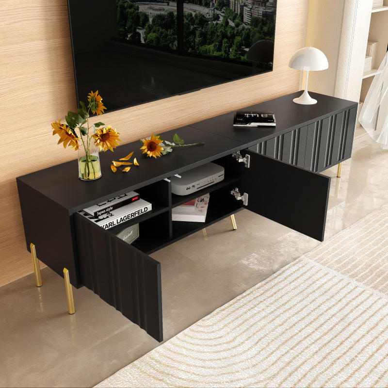 TV-meubel – TV-kast – TV-dressoir – Mediameubel – Tv-meubel met opbergruimte – 190 cm breed – Gouden poten en Soft-Close deuren - Zwart