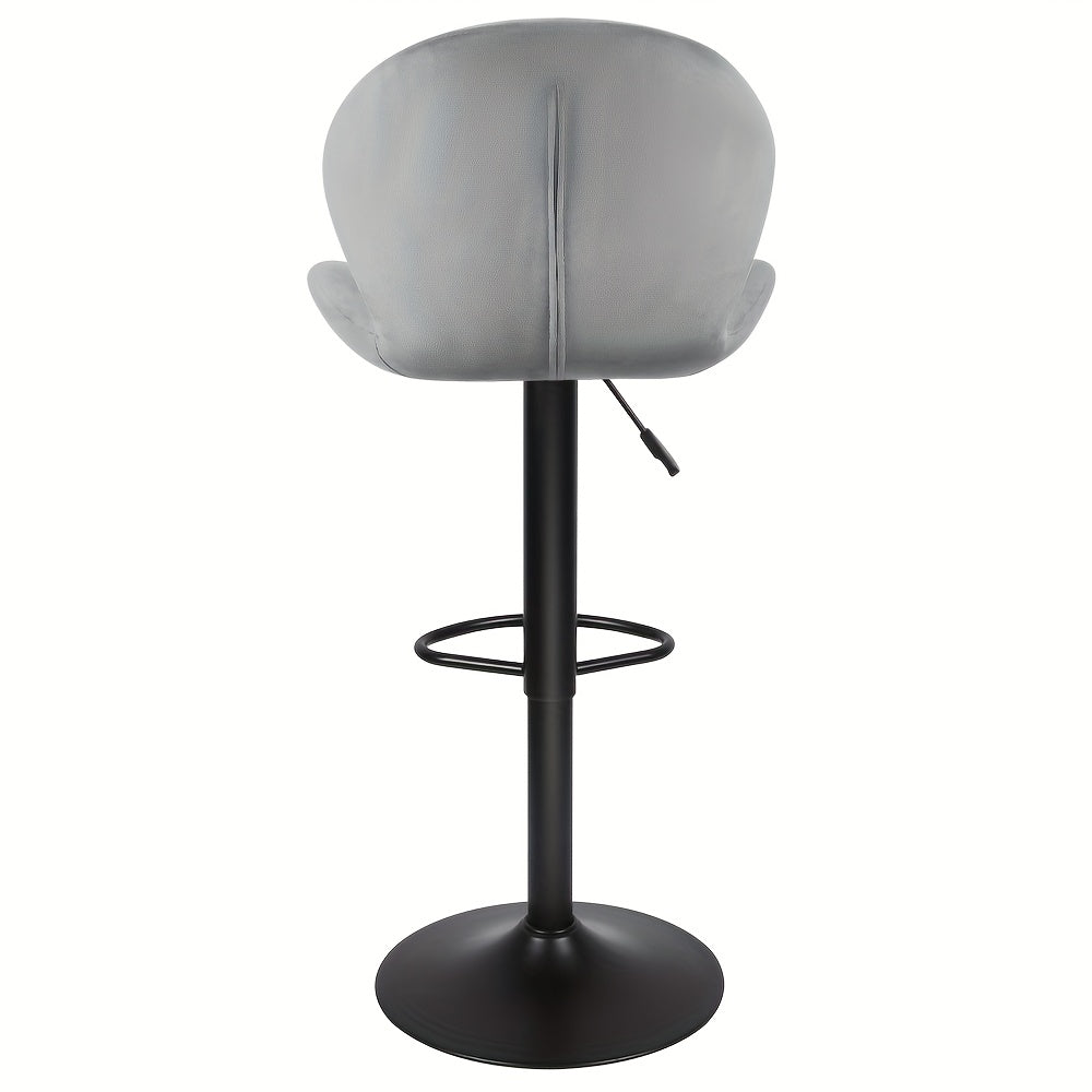 Barstoel – Barkruk – Keukenstoel – Barstoel Set – Kruk Stoel – Verstelbare Hoogte – 360° Draaibaar – Velours Zitting – Metaal – Donkergrijs – Set van 2