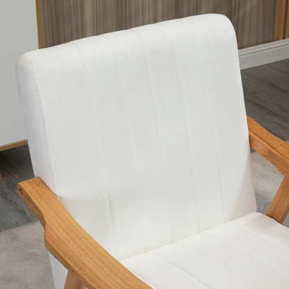 Fauteuil – Armstoel – Relaxstoel – Loungestoel – Designstoel – Scandinavisch Design – Velvet Bekleding – Massief Houten Frame – 68x74x82 cm – Crème Kleur