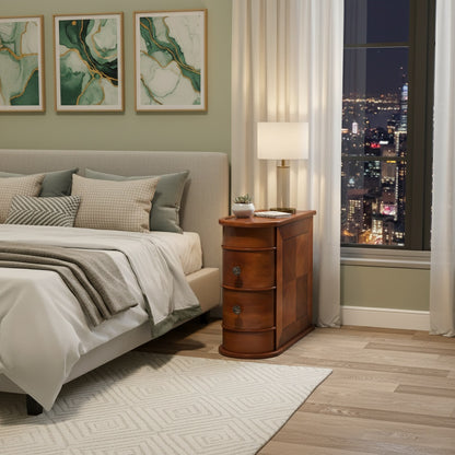 Bijzettafel – Nachtkastje – Sidetable – Banktafel – Salontafel – Compact – 2 Laden – Houtlook Bruin – Geen Montage