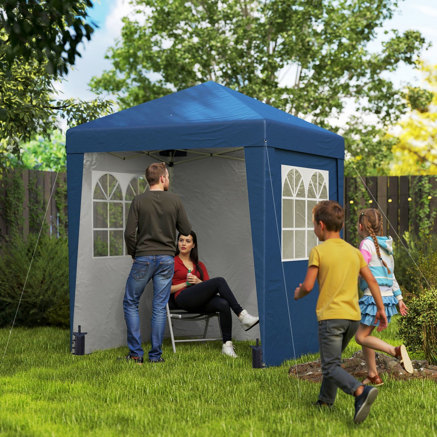 Partytent – Tuinpaviljoen – Overkapping – Pop-up Tent – Schaduwdoek – Blauw – UV30+ Bescherming – Verstelbare Hoogte 202x202 cm