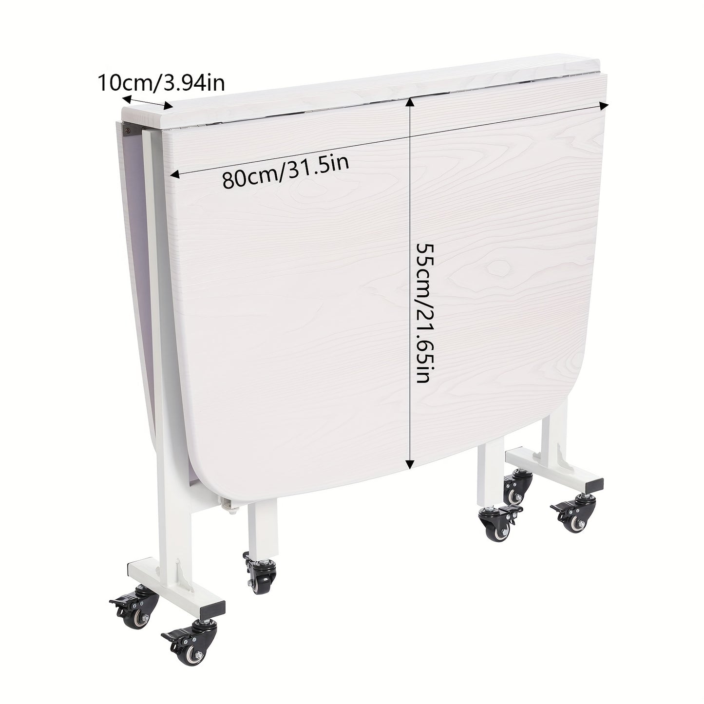 Opvouwbare Eettafel – Inklapbare Tafel – Uitklapbare Tafel – Compacte Tafel – Flexibele Tafel – Wit – 120x80x75 cm – 6 Wieltjes Met Remmen