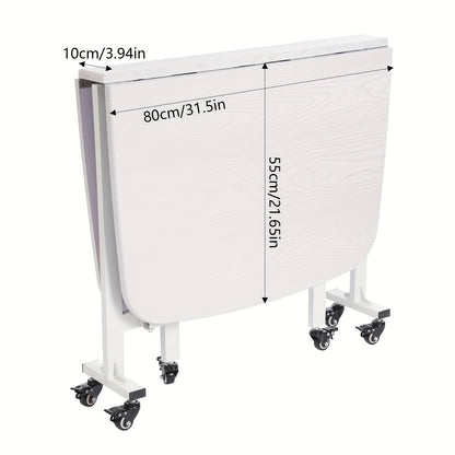 Opvouwbare Eettafel – Inklapbare Tafel – Uitklapbare Tafel – Compacte Tafel – Flexibele Tafel – Wit – 120x80x75 cm – 6 Wieltjes Met Remmen