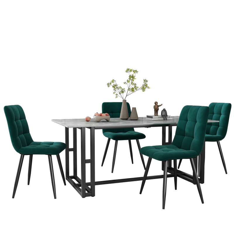 Eetkamerstoel – Stoel – Kuipstoel – Meubel – Designstoel – Set van 4 Donkergroen – Fluwelen Bekleding – Metalen Frame – Ergonomisch Comfort – Stevige Bouw