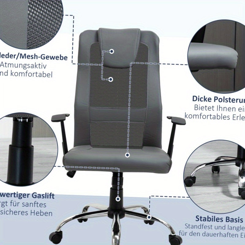 Ergonomische Bureaustoel – Bureaustoel – Werkstoel – Kantoormeubilair – Draaistoel – Grijs – 360° Draaibaar – Verstelbare Zithoogte – Max. 120 kg
