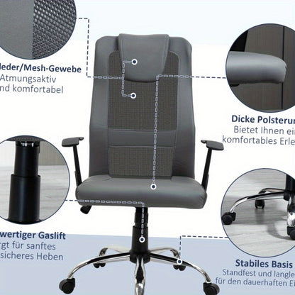 Ergonomische Bureaustoel – Bureaustoel – Werkstoel – Kantoormeubilair – Draaistoel – Grijs – 360° Draaibaar – Verstelbare Zithoogte – Max. 120 kg