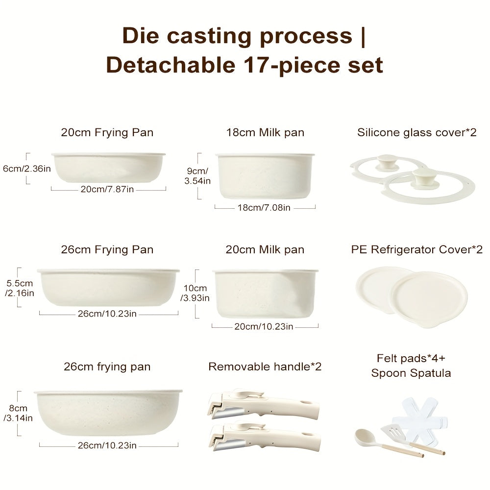 Keramische Pannenset – Kookpannenset – Koekenpannen – Non-stick Pannen – Kookgerei Set – 17-delig – Afneembare Handgrepen – Geschikt Voor Oven & Vaatwasser